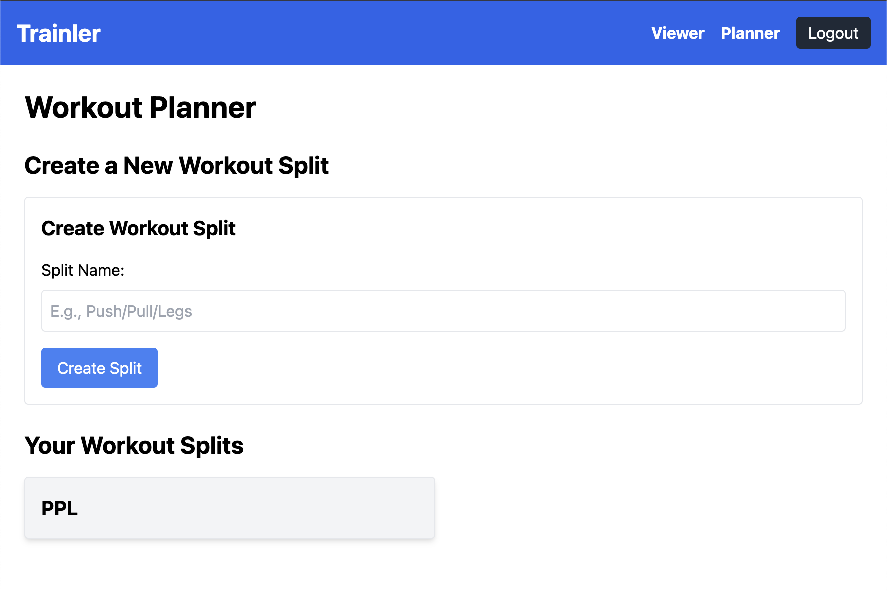 Image of workout planner web application.
